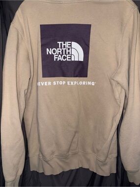The North Face Men’s Beige Crewneck Sweater with Brown Logo Square